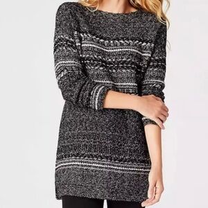 J. Jill Black & White Textured Knit Scandinavian-style Long Sweater